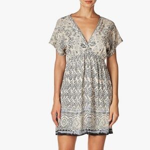 Angie Babydoll Boho Mixed Print Mini Dress V-Neck Festival Kimono Sleeve Medium